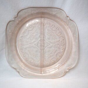 Vintage Federal Glass Pink Depression Glass Divided Serving Plate Madrid Pattern